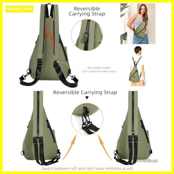 Nylon Sling Backpack Daypack Crossbody Bag Adjustable Unisex Travel Hiking